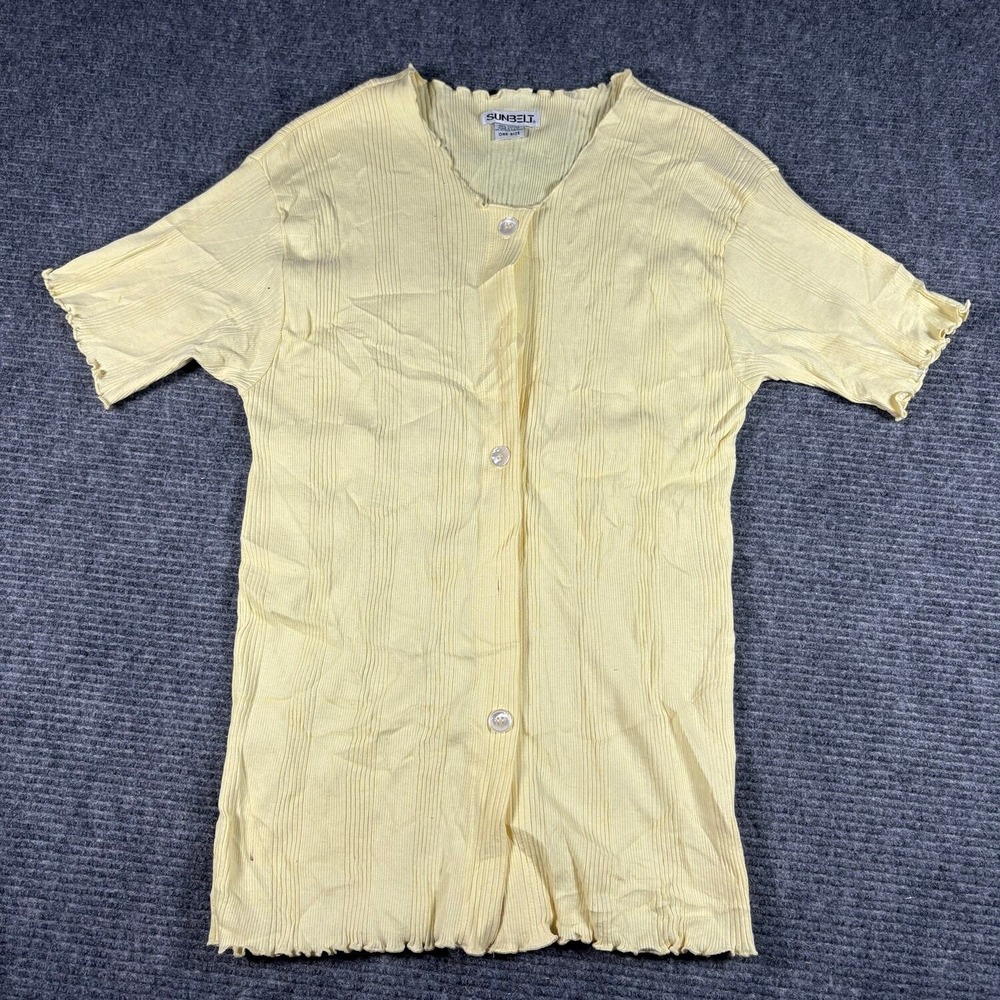 Vtg Sunbelt Cardigan Top Womens OS Yellow Excellent Ribbed Lettuce Trim 90s